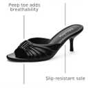 Adrizzlein Mule Heels for Women Peep Open Toe 2.7 IN Kitten Low Heels Ruched Mules Metal Slide Heeled Sandals Dress Shoes (Black, 10)