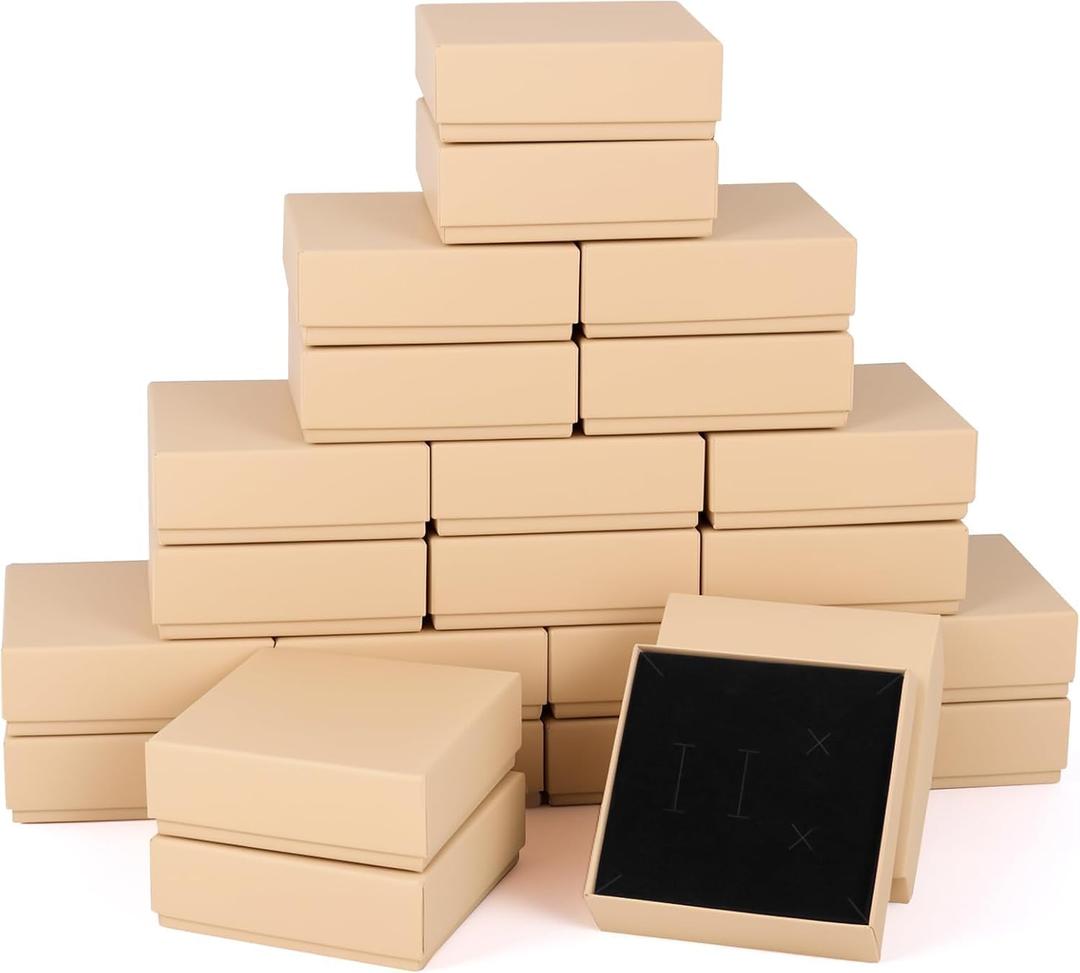 48 Pack Cardboard Jewelry Gift Boxes 3.5x3.5x1 Inch Bulk Jewelry Packaging Small Jewelry Box with Lids for Necklace Ring Bracelet Earring(Brown)