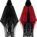 Geyoga 2 Pcs Halloween Horror Grim Reaper Costume Scary Cloak Medieval Renaissance Gothic Wizard Robe Men Women Hooded Cape (Medium, Black, Bright Red)