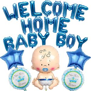 Welcome Home Baby Boy Balloons - 23 Pcs Navy Blue Letter Foil Balloons Glitter Banner For Family Newborn Boys Baby Shower Welcome Back Party Decorations Supplies
