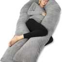 QUEEN ROSE Pregnancy Pillows for Sleeping, U Shaped Body Pillow for Pregnancy, 65 inch Maternity Pillow for Tall Pregnant Women with Gray Velvet Cover (Grey)