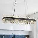 39" Modern Black Rectangle Crystal Chandelier Light Fixtures for Kitchen Island Luxury Linear Crystal Chandeliers for Dining Room 16-Light Long Hanging Pendant Lighting for Entryway Foyer Bar, 39.4" * 11.8" * 8.6"