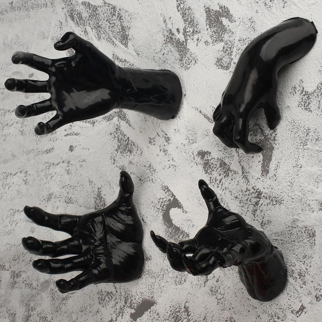 4 Packs Halloween Decorations Indoor, Wall Mounted Creepy Reaching Hands with Lighted Candles, Hand Horror Decorations Aesthetic Goth Gothic Hanging Wall Art Home, Sculpture Prop