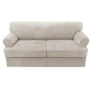 H.VERSAILTEX Sofa Cover 3 Piece T Cushion Loveseat Slipcovers Thick Velvet Couch Cover Stretch T Cushion Sofa Covers for 2 Cushion Couch with 2 Individual T Cushion Covers, French Oak