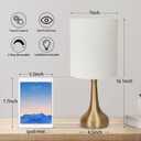 Set of 2 Bedside Touch Lamps, 16 Inch Dimmable Small Nightstand Lamp, Night Light Lamp Simple Touch Table Lamp with Brass Metal Base for Living Room Bedroom Office, A19 3000K Led Bulb Included