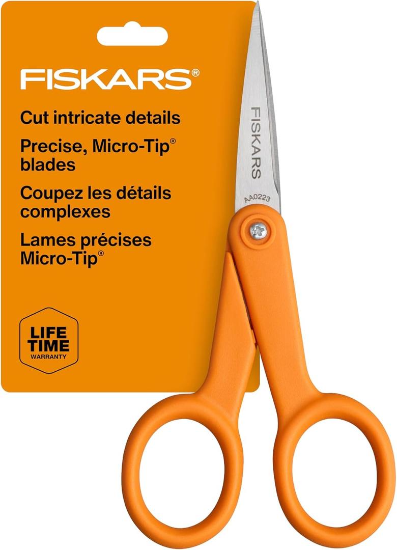 Fiskars 94817897J 94817797 Micro-Tip Scissors, 5 Inch, Orange