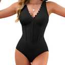 Blooming Jelly Womens One Piece Swimsuits Tummy Control Bathing Suit Slimming V Neck Full Coverage Swimwear M