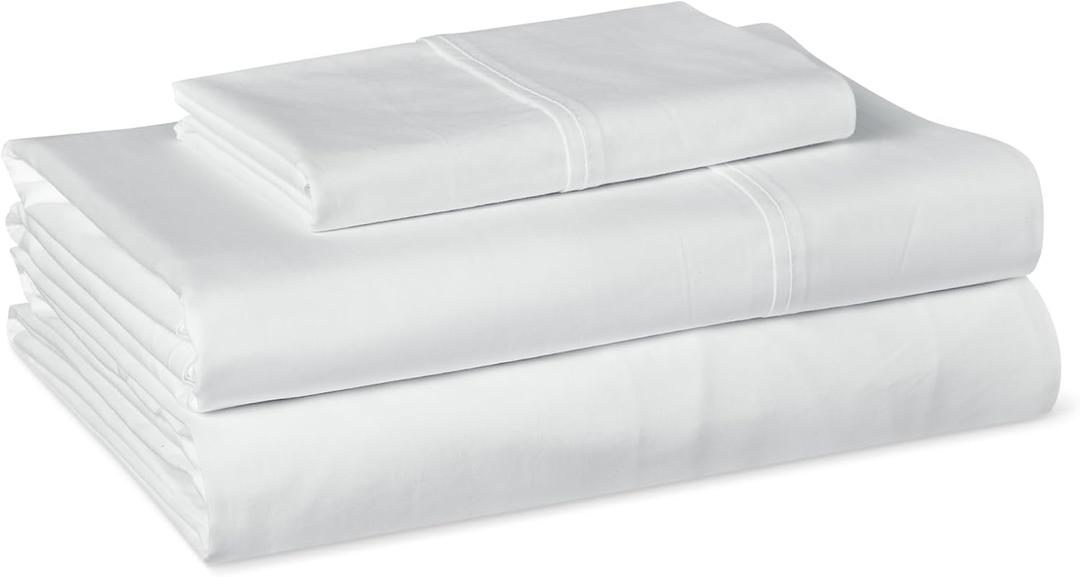Amazon Basics Organic Cotton Sheet Set with 1-Piece Pillowcase, White, Twin XL