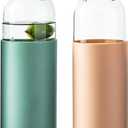 wangsdjy 21oz Borosilicate Glass Water Bottles with Silicone Non-Slip Sleeve & Leak-Proof Lid-Reusable Drink Bottle for Office,Travel,Gym,Hiking-BPA Free,Ideal Gift for Home,Car &Fitness (Pink+Green)