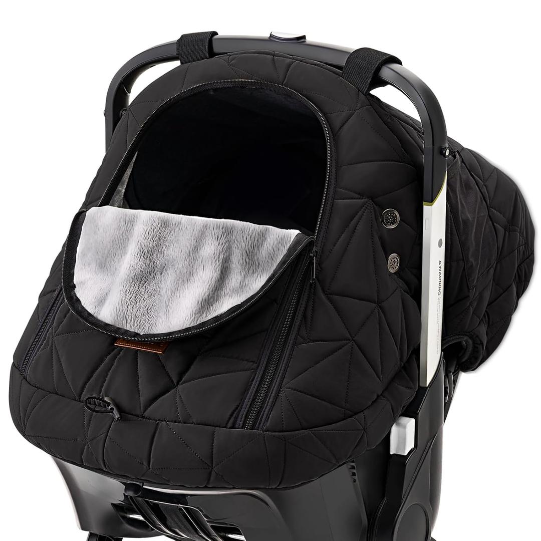 Car Seat Cover Baby Winter: Sprouterie Carseat Canopy for Babies - Infant Cold Weather Shield with Zipper Peeping Window Warm and Cozy Waterproof Universal Fitted Black for Boy Girl Neutral Newborn