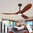 52” Ceiling Fans with Remote/Light/APP,Dimmer and Color, Wooden Ceiling Fan with 3 Wooden Blades for Patio, Living Room, Gazebo, etc. (Black + Walnut)
