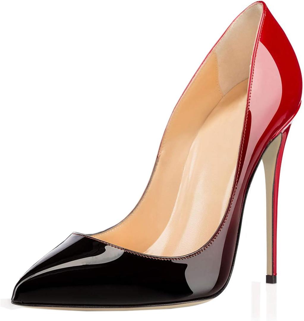 COLETER Women's Sexy Pointed Toe High Heels,4.72 inch/12cm Patent Leather Pumps,Wedding Dress Shoes,Cute Evening Stilettos (6, 12cm Red Black)