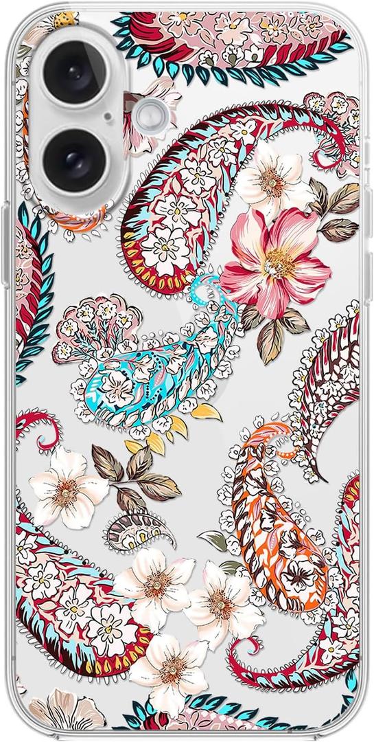 Blingy's for iPhone 17 Case, Floral Paisley Design Transparent Soft TPU Protective Clear Case 6.3 inch (Floral Paisley)