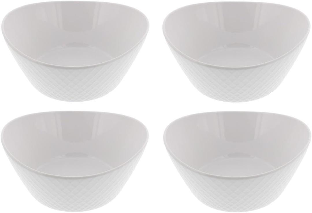 Over and Back 4-Piece What a Dish Porcelain Serving Bowls Set w/ Diamond Pattern Design  Microwave, Dishwasher & Oven Safe  Decorative Pieces Great for Appetizers, Sides or Dinner Portions, White