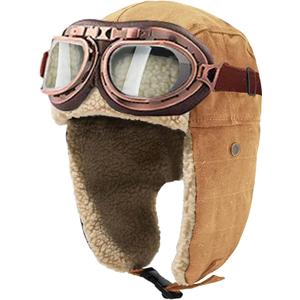 Peicees Vintage Aviator Hat and Goggles Costume Accessories Fur Ear Flaps Trooper Trapper Pilot Cap for Men Women