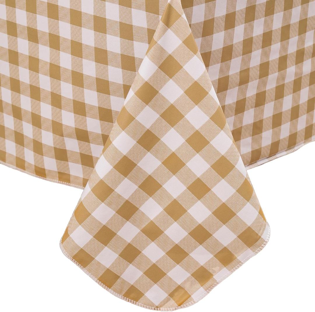 Heavy Duty Vinyl Tablecloth with Flannel Backing Waterproof Oil-Proof Plastic Table Cloth Stain-Resistant Wipeable Rectangle or Square Table Cover for Indoor and Outdoor (Khaki Checkered, 54x54 Inch) (54" x 54" (Square))