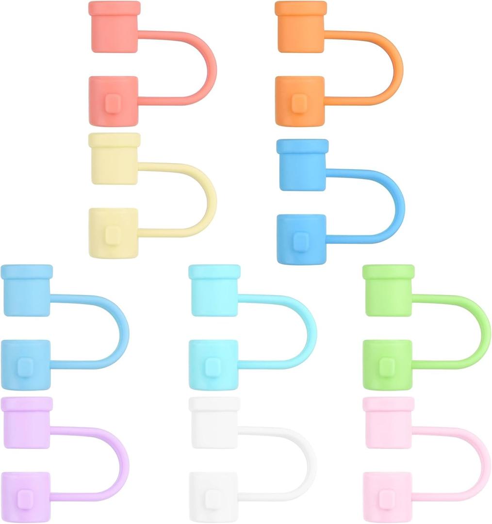 10 Pieces Silicone Straw Cover Set Reusable Drinking Straw Toppers Compatible with 6-8mm Straws 10 Colors Perfect for Traveling, Picnicking, Fitness, Party Decoration, and Protection