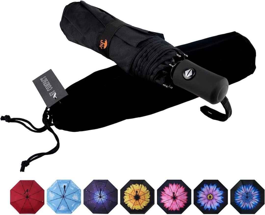 SY COMPACT Travel Umbrella Windproof Automatic Umbrellas-Factory Outlet umbrella (black)