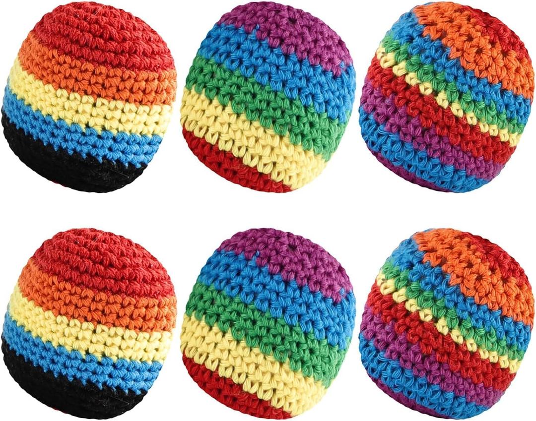 6 Packs Footbag, 2026 Upgraded Assorted Foot Bag Crochet Footbag for Adults, Juggling Balls for Beginners, Multicolored Geometric Pattern