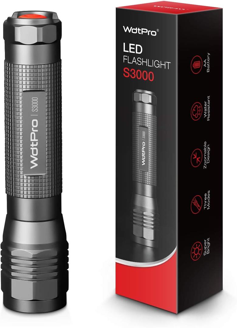 WdtPro High-Powered LED Flashlight S3000, Super Bright Flashlights - High Lumen, IP67 Water Resistant, 3 Modes and Zoomable for Camping, Emergency, Hiking, Gift (1 PACK)