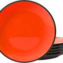 TP 11" Melamine Dinner Plates, 6-Piece Plate Set Unbreakable Serving Dishes for Indoor and Outdoor, Service for 6, Black and Red