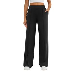 DLOODA Womens Dress Work Pants Business Casual Slacks Stretchy Wide Leg Trousers with Pockets High Waist Pull On Black,XXL
