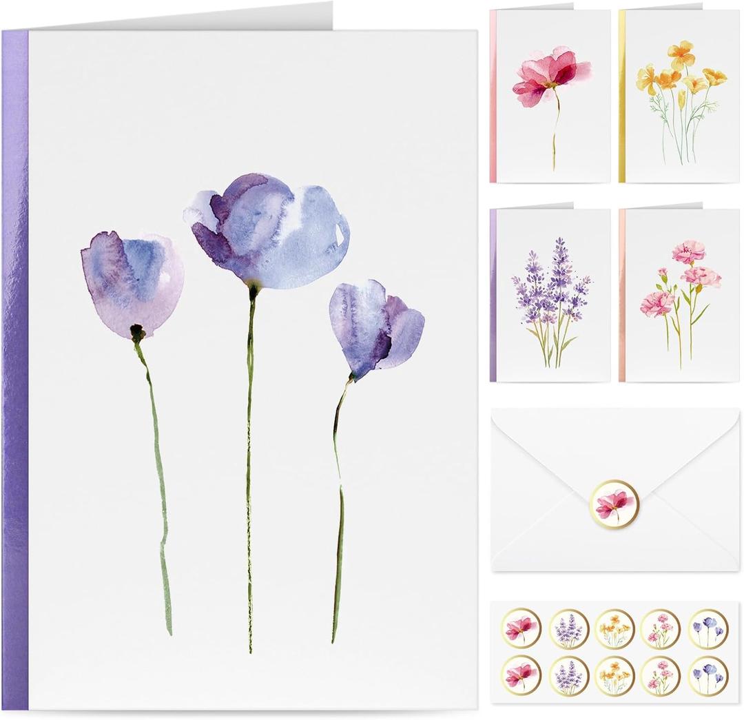 Blank Cards and Envelopes, 30 Pack Blank Greeting Cards, Elegant Blank Note, Perfect Bulk Stationary Set For All Occasions, 5 Assorted Floral Designs, 4" x 6"