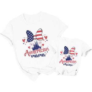 SUPEY Magical Family Vacation Shirts Americian Mommy and Me Flag Shirt 4th of July Baby Girl Outfit USA Short Sleeve Shirts (White)