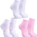 Tarpop 3 Pairs Aloe Socks Women Valentines Day Moisturizing Spa Socks for Dry Cracked Heel Feet Infused Gel Sleeping Fuzzy Lotion Gift for Women Men Softening Dry Feet(Pink, White)