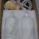 Kitchen Soap Dispenser Set with Instant Dry Tray,16 Oz Hand and Dish Soap White Glass Dispenser Set,Stainless Steel Pump,Waterproof Labels&Dish Brush,Luxury Soap Bottle for Kitchen,Bathroom