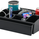 Vehicle Seat Organizer Car Storage Caddy with Carrying Handle, 2 Large Cup Holders, 10 Compartments, Hidden Extra Storage, Fits Most Vehicles, Made in USA from Recycled Plastic