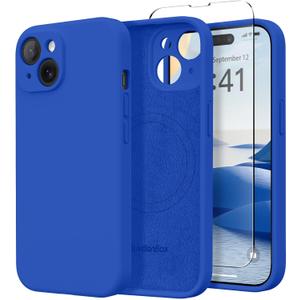 Magnetic for iPhone 15 Case, Compatible with MagSafe, [Screen Protector + Full Camera Protection], Silicone Shockproof Anti-Scratch Protective Phone Case for iPhone 15 6.1", Klein Blue