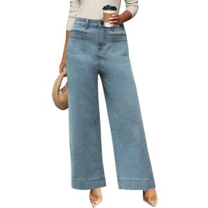 Women's High Waisted Wide Leg Jeans - Stretchy Straight Leg Denim Pants, 2025 Trendy Casual Comfort Fit (8, Medium Blue)
