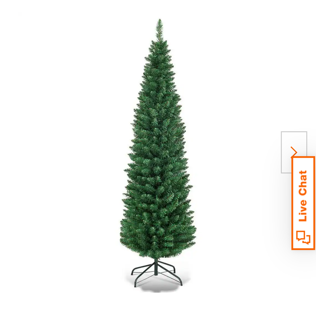 HAPPYGRILL 5FT Pencil Christmas Tree Slim Xmas Tree Unlit Skinny Artificial Christmas Tree with Foldable Metal Stand PVC Material Leaves