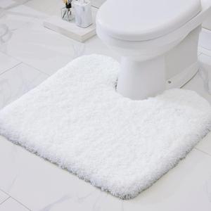 White Toilet Rug 22x24 Non Slip Fluffy Toilet Floor Mat U Shaped Washable Bathroom Contour Rug for Toilet Absorbent Shaggy Toilet Foot Rug