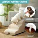 COZY KISS Dog Stairs for Small Dogs 15.7" H, Curved Dog Step for Puppy, Older Cat, Medium Pet Ramp for Sofa, Couch or Chair, Ladder with High Density Foam, 3 Step, 15.7x22.4x15.7 inch, Beige
