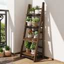 Ladder Shelves - Folding Wooden Ladder Bookshelf, 4-Tier Retro Plant Stand Storage Shelves for Home Living Room, Brown