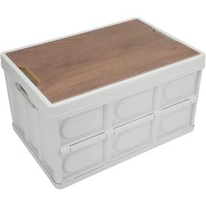30L Outdoor Multifunctional Folding Storage Box Thicken Removable Portable Storage Box with Wooden Panel(White)