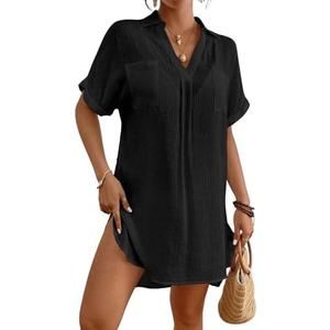 Bsubseach Bathing Suit Cover Up for Women Swim Cover Ups Summer Beach V Neck Bikini Swimwear with Pockets L