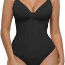 FeelinGirl Shapewear Bodysuit Tummy Control for Women Zip-Up Shapewear Thong Sculpting Snatched Waist V Neck Body Shaper, L