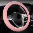KVAEY Furry Car Steering Wheel Cover, 15.5-16" Fuzzy Fleece Plush Non-Slip Steering Wheel Cover, Warm Winter Decoration (Pink)