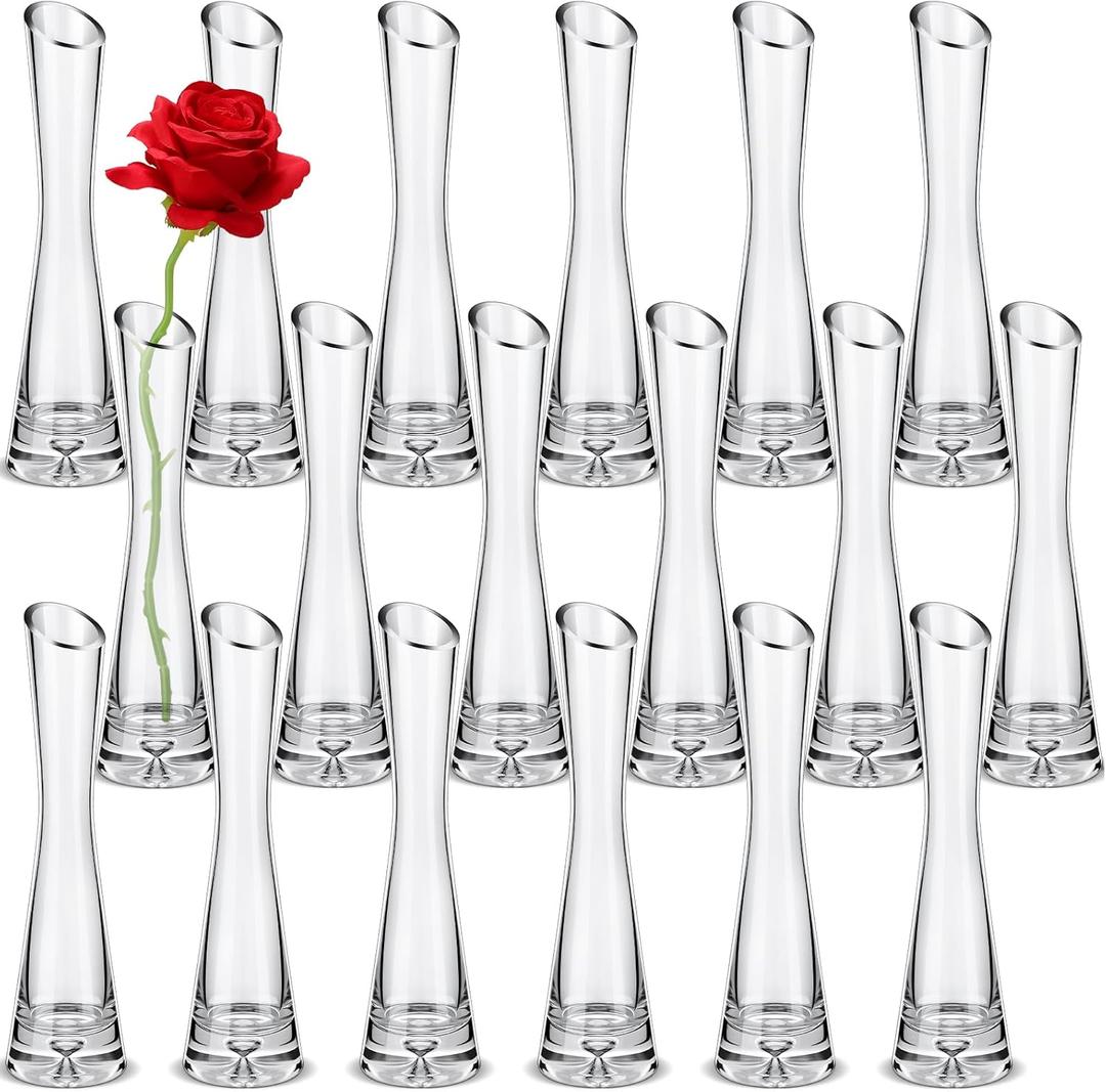 Lallisa Set of 18 Tall Glass Bud Vase for Centerpieces Single Skinny Rose Vase Bulk for Flower, Wedding Party Event Home Office Table Decor(7.87" H x 1.97" W)
