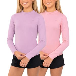 Volcom Girls Rash Guard 2-Pack Long Sleeve UPF 50+ Swim Shirt Sun Protection Swimwear for Kids (Pink)