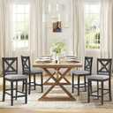 COLAMY Wooden Bar Stools Set of 4, Counter Height Bar Stools, Mid Century Modern Bar Stools with Backs, 25 Inch Upholstered Fabric Wooden Barstools for Kitchen Island Dining Room Bar, Dark Grey