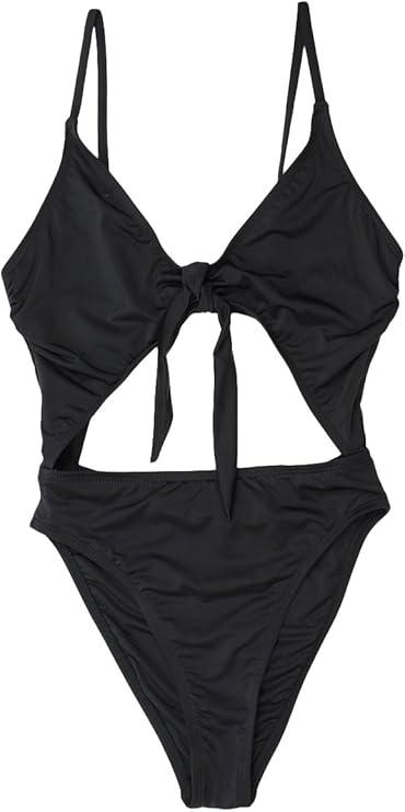 ToBeInStyle Women's Cut Out Cheeky Coverage One Piece, L, Black (High Cut Front Tie)