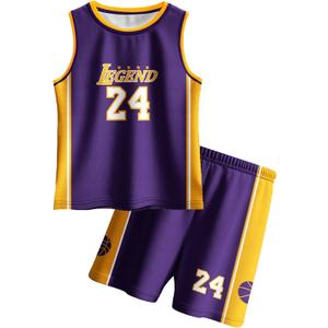 Kids Basketball Jerseys #24 Classic Mesh Tank Top Shorts for Boys Girls Sleeveless Athletic Training Uniforms (9-10 Years)
