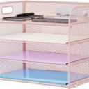Marbrasse 4 Tier Paper Organizer Letter Tray - Mesh Desk File Organizer with Handle, Paper Sorter Organizer for Letter/A4 Office File Folder Holder (Pink, 12.6" x 9.1" x 10.7")