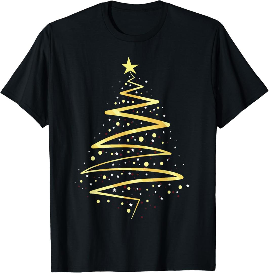 Gold Color Christmas Tree Design T-Shirt 3XL