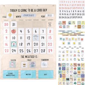 The Peanutshell Learning Calendar Wall Chart - Homeschool Supplies, Interactive Pocket Chart for Toddlers & Kids - Preschool Learning Activity Board, Circle Time Board for Classroom - Good Day