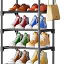 Kitsure Shoe Rack - 10-Tier Shoe Organizer with Detachable Fabric Shelves & Metal Frame, Tall Shoe Rack for Closet, Entrance, Living Room, 16.9" x 11.8" x 68.5", Black